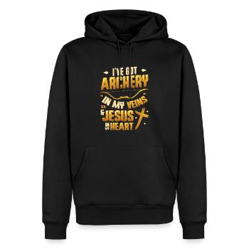 Archer religieux, Tir à l’arc - Sweat à capuche Premium bio Homme - noir - Devant - Nico (187cm)