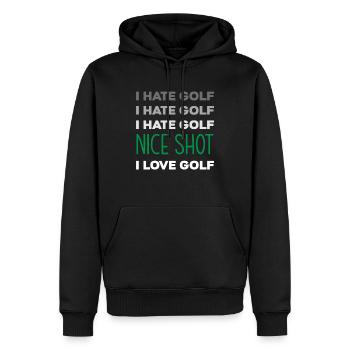 Cadeau de citation de sportif de golf - Sweat à capuche Premium bio Homme - noir - Devant - Nico (187cm)