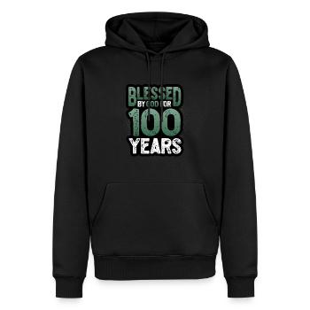 Religious by God for 100 years - Men’s Premium Organic Hoodie - black - Front - Nico (187cm)