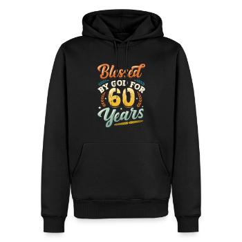 Religious by God for 60 years - Men’s Premium Organic Hoodie - black - Front - Nico (187cm)