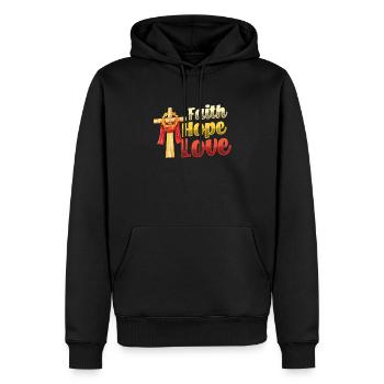 Faith, Hope, Love, Church, Religion - Men’s Premium Organic Hoodie - black - Front - Nico (187cm)
