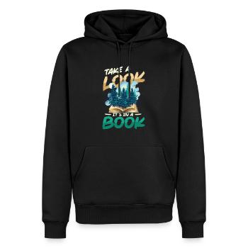 Regardez ce qu’il y a dans un livre: Reading Lover - Sweat à capuche Premium bio Homme - noir - Devant - Nico (187cm)