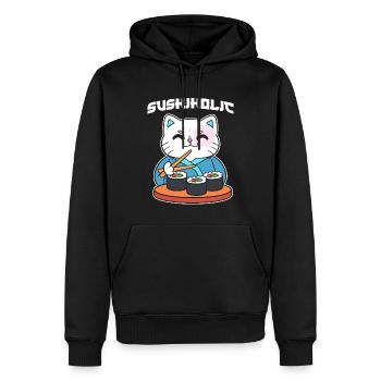 Le chat mange des sushis Amateur de sushis - Sweat à capuche Premium bio Homme - noir - Devant - Nico (187cm)