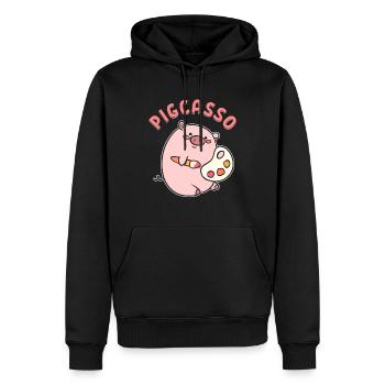 Cochon d’artiste d’artistes visuels - Sweat à capuche Premium bio Homme - noir - Devant - Nico (187cm)