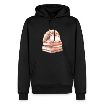 Süßer Igel schläft auf Büchern - Männer Premium Bio Hoodie - Schwarz - Vorne - Nico (187cm)