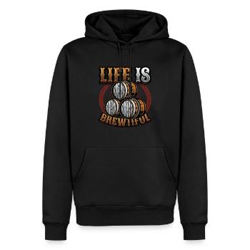 Life Is Brewtiful Craft Beer, Brewing, Brewmaster - Men’s Premium Organic Hoodie - black - Front - Nico (187cm)
