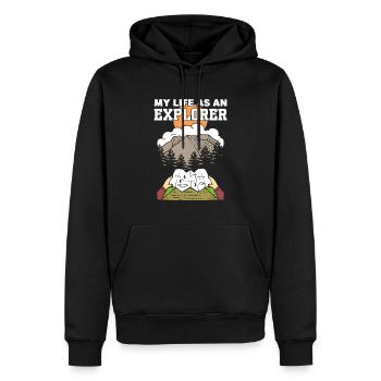 Ma vie d’explorateur routard - Sweat à capuche Premium bio Homme - noir - Devant - Nico (187cm)