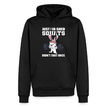 Lustiges Hasen -Training Fitnesstrainer - Männer Premium Bio Hoodie - Schwarz - Vorne - Nico (187cm)