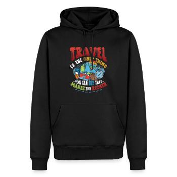 Les voyages vous enrichissent - Travel Enthusiast - Sweat à capuche Premium bio Homme - noir - Devant - Nico (187cm)