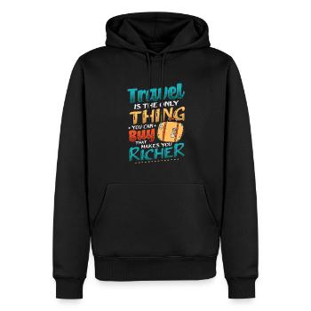 Les voyages vous enrichissent - Travel Enthusiast - Sweat à capuche Premium bio Homme - noir - Devant - Nico (187cm)