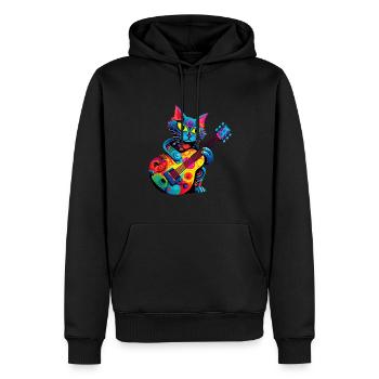 Katze spielt Gitarre - Männer Premium Bio Hoodie - Schwarz - Vorne - Nico (187cm)
