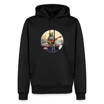 Frog joue du banjo - Sweat à capuche Premium bio Homme - noir - Devant - Nico (187cm)