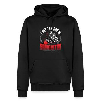 Le bain au badminton - Sweat à capuche Premium bio Homme - noir - Devant - Nico (187cm)