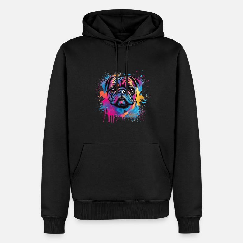 Mops-farbspritzer-design - Männer Premium Bio Hoodie - Schwarz