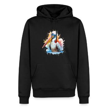 Portrait à l’aquarelle de pélican – amoureux de la nature - Sweat à capuche Premium bio Homme - noir - Devant - Nico (187cm)