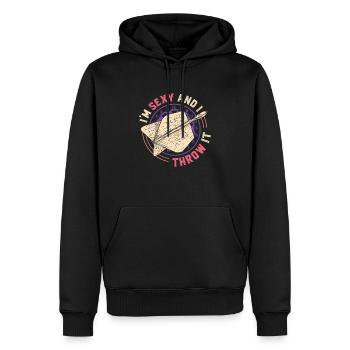 Je suis sexy et je lance une fléchette - Sweat à capuche Premium bio Homme - noir - Devant - Nico (187cm)