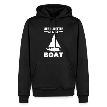 Life Is Better On A Boat Commander - Men’s Premium Organic Hoodie - black - Front - Nico (187cm)