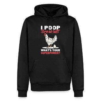 Je fais caca petit déjeuner! Quel est votre superpouvoir? Poulets - Sweat à capuche Premium bio Homme - noir - Devant - Nico (187cm)