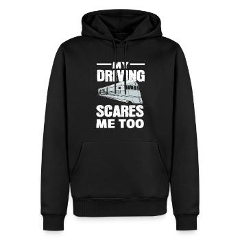 My Driving Scares Me Too Zugführer - Männer Premium Bio Hoodie - Schwarz - Vorne - Nico (187cm)