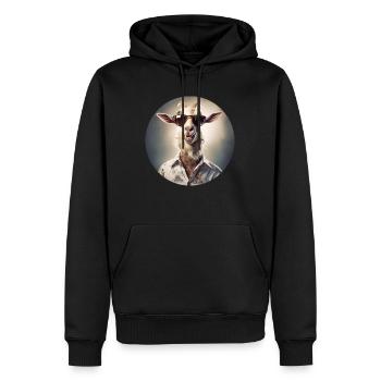 Cheerful hipster goat enjoys life - Men’s Premium Organic Hoodie - black - Front - Nico (187cm)
