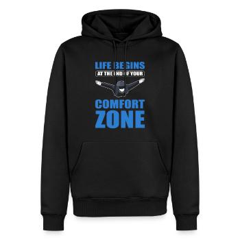 Life Begins At The End Of Your Comfort Zone - Männer Premium Bio Hoodie - Schwarz - Vorne - Nico (187cm)