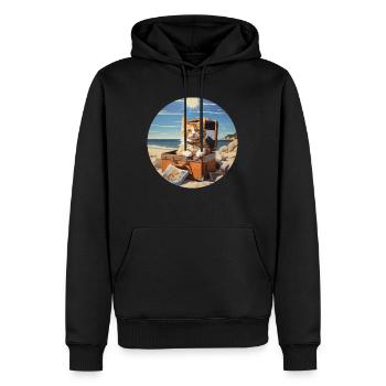 Süße Katze macht Strandurlaub im Sommer am Meer - Männer Premium Bio Hoodie - Schwarz - Vorne - Nico (187cm)