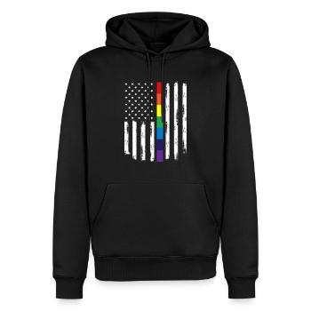 LGBTQ Regenbogen USA Amerika Fahne Geschenkidee - Männer Premium Bio Hoodie - Schwarz - Vorne - Nico (187cm)