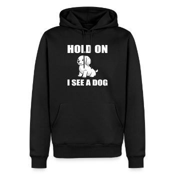 Hold On I See A Dog Hundeliebhaber - Männer Premium Bio Hoodie - Schwarz - Vorne - Nico (187cm)