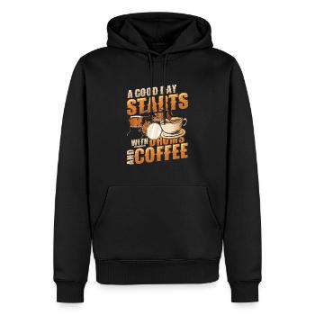 A good day starts with a drum kit - Men’s Premium Organic Hoodie - black - Front - Nico (187cm)