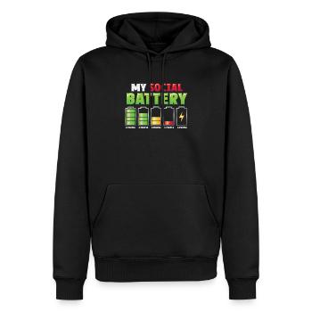 Meine Sozialbatterie - Asozialer Introvertierter - Männer Premium Bio Hoodie - Schwarz - Vorne - Nico (187cm)