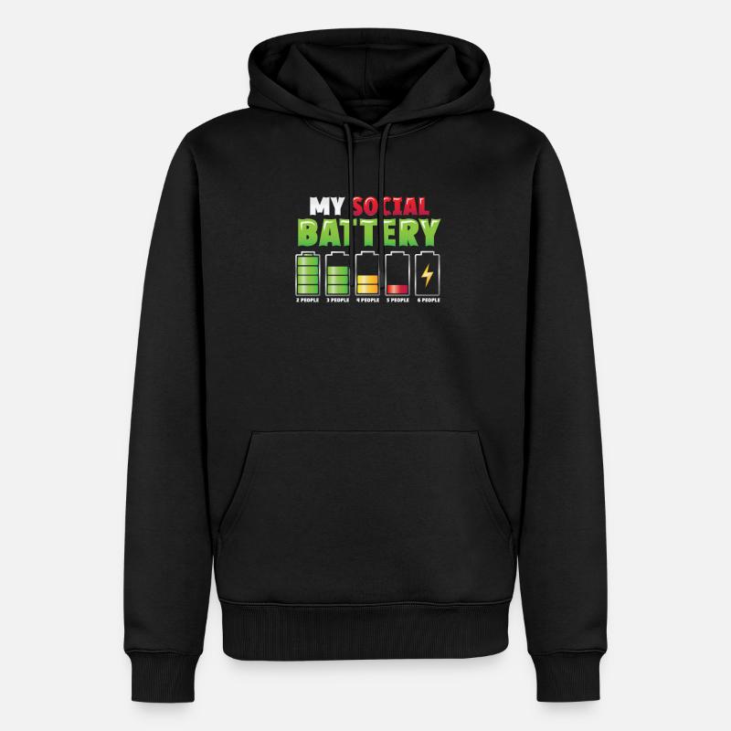 Ma batterie sociale - introverti antisocial - Sweat à capuche Premium bio Homme - noir