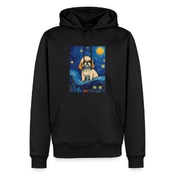 Shih Tzu &; Starry Night: A Masterpiece of the - Men’s Premium Organic Hoodie - black - Front - Nico (187cm)