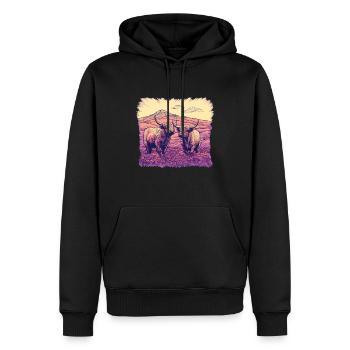 Rustic Scottish Highland cow landscape and - Men’s Premium Organic Hoodie - black - Front - Nico (187cm)