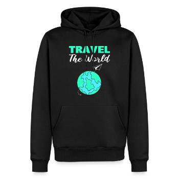 Travel The World Abenteurer - Männer Premium Bio Hoodie - Schwarz - Vorne - Nico (187cm)