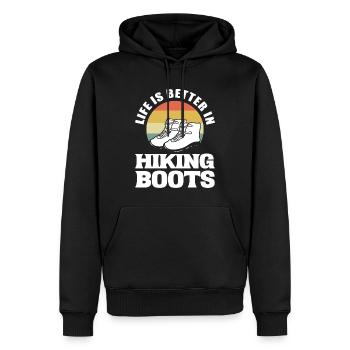 Life Is Better In Hiking Boots Bergsteiger - Männer Premium Bio Hoodie - Schwarz - Vorne - Nico (187cm)