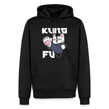 Kung Fu Cat Katzenmama - Männer Premium Bio Hoodie - Schwarz - Vorne - Nico (187cm)