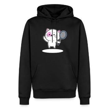 Katze spielt Badminton Federballspieler - Männer Premium Bio Hoodie - Schwarz - Vorne - Nico (187cm)