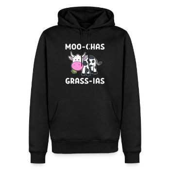 Moo-chas Grass-ias Milchbauer - Männer Premium Bio Hoodie - Schwarz - Vorne - Nico (187cm)