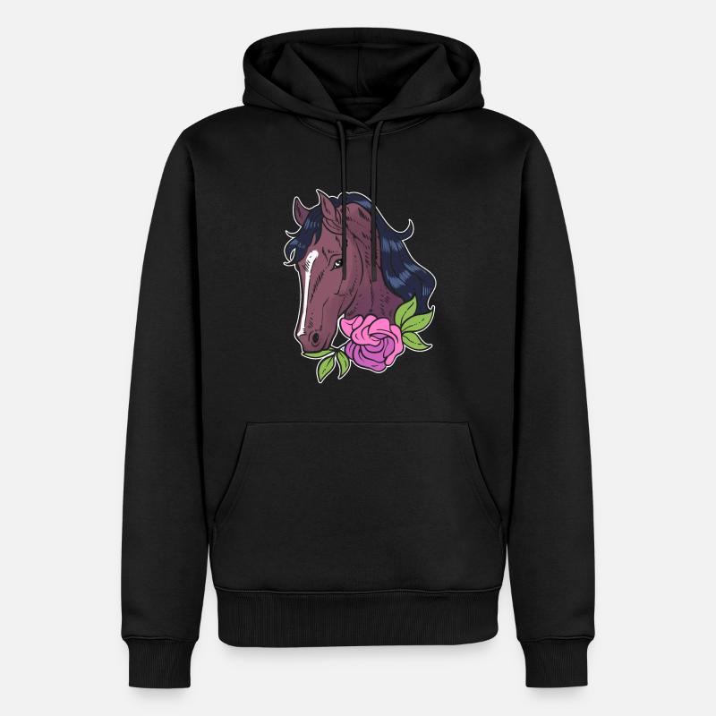 Pferd mit Blumen Reitlehrer - Männer Premium Bio Hoodie - Schwarz