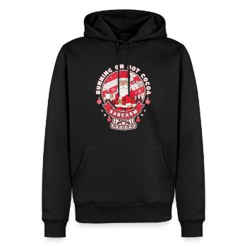 with hot cocoa and sarcasm - Men’s Premium Organic Hoodie - black - Front - Nico (187cm)
