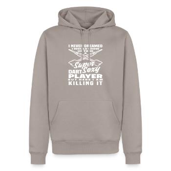 Joueur de fléchettes sexy - Sweat à capuche Premium bio Homme - taupe - Devant - Nico (187cm)