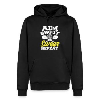 Viser, lancer, jurer, fléchette joueur de fléchettes - Sweat à capuche Premium bio Homme - noir - Devant - Nico (187cm)