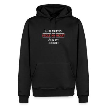 Freundin hat mein Herz und meine Hoodies gestohlen - Männer Premium Bio Hoodie - Schwarz - Vorne - Nico (187cm)