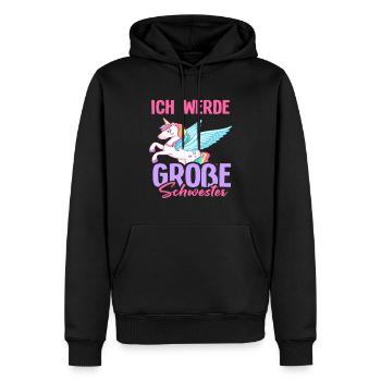 Ich werde große Schwester Einhorn Bunt Schwanger - Männer Premium Bio Hoodie - Schwarz - Vorne - Nico (187cm)