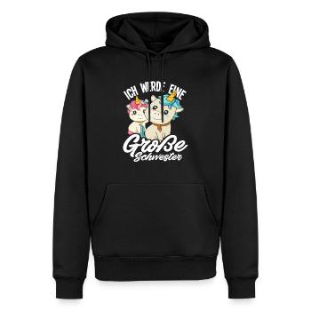 Ich werde große Schwester Einhörner Geschenkidee - Männer Premium Bio Hoodie - Schwarz - Vorne - Nico (187cm)