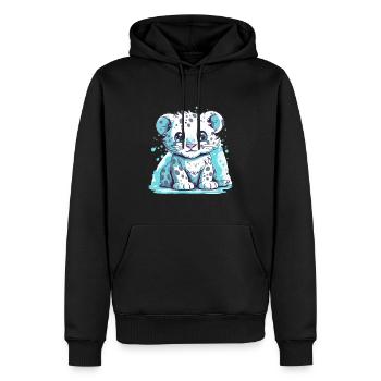 Netter Anime -Stil Schneeleopard Kawaii - Männer Premium Bio Hoodie - Schwarz - Vorne - Nico (187cm)