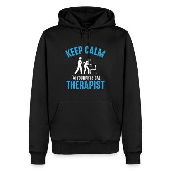 Restez calme, votre thérapeute est là – Expert - Sweat à capuche Premium bio Homme - noir - Devant - Nico (187cm)