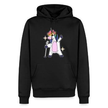 Einhorn singt Karaoke -Sänger - Männer Premium Bio Hoodie - Schwarz - Vorne - Nico (187cm)