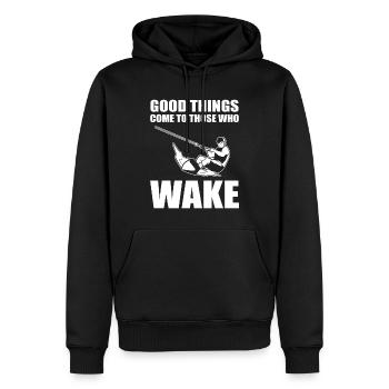 Good Things Come To Those Who Wake Wakeboarder - Männer Premium Bio Hoodie - Schwarz - Vorne - Nico (187cm)