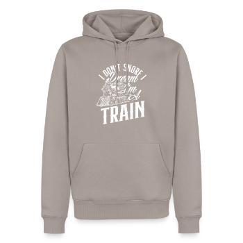 Train Lover Trains Snoring - Men’s Premium Organic Hoodie - taupe - Front - Nico (187cm)